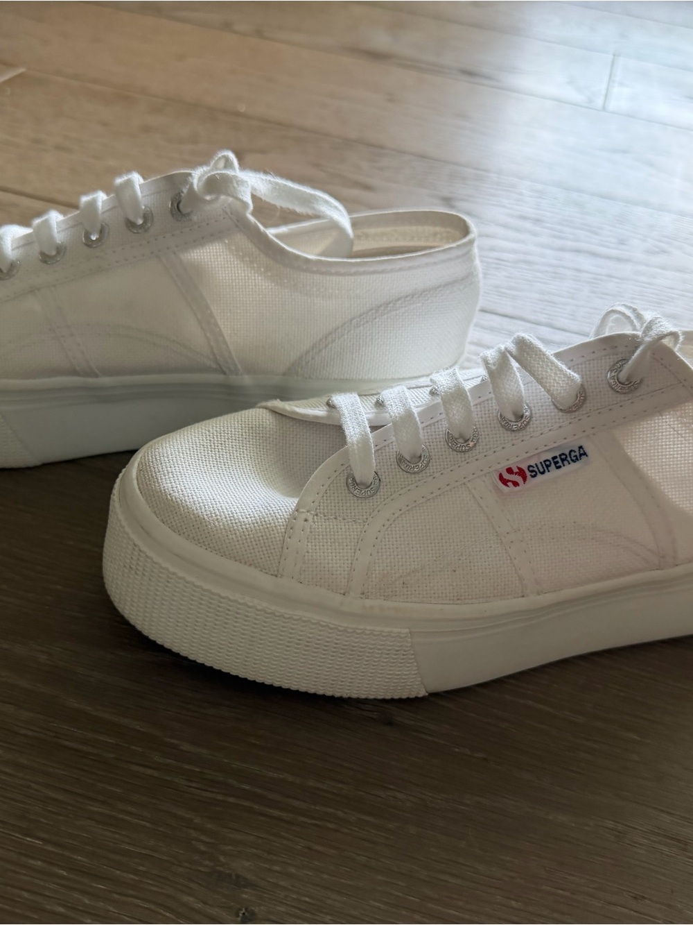 Superga White Canvas Platform Lace-Up Sneakers